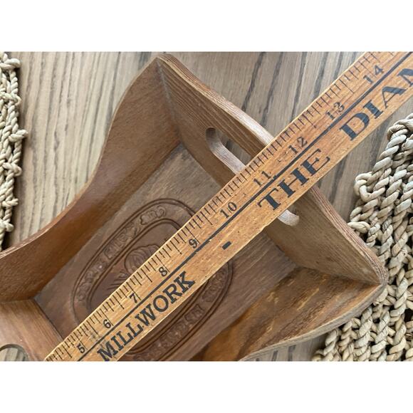 Vintage Wood Bread Basket With Handles Carved Give Us This Day Our Daily Bread - Picture 5 of 5